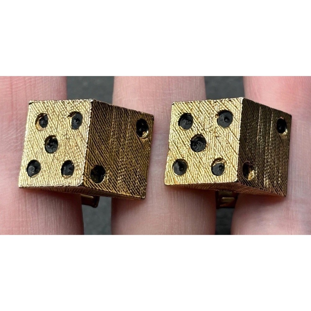 Vintage Modernist MCM Dice Half Cube Cufflinks Gold Tone